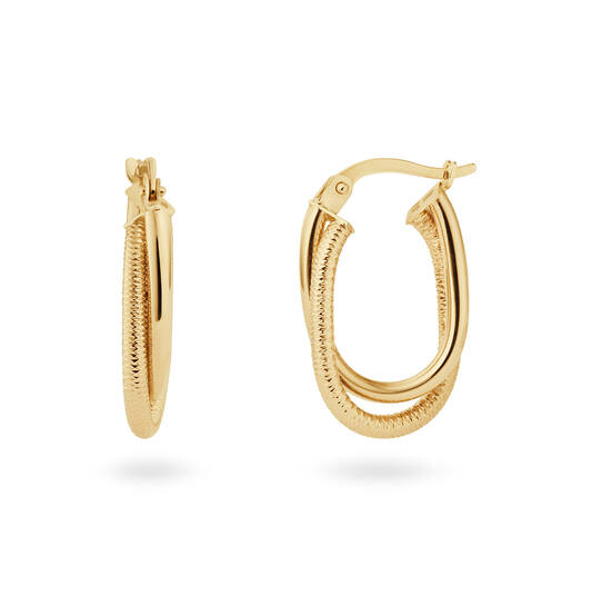 JKE26663. Jackie geelgouden oorhangers ovaal crossover model. Safari Chic. 