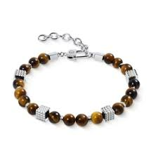 Coeur de Lion heren armband bruin; tijgeroog en staal