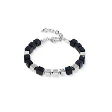 Coeur de Lion heren armband zwart-zilver; Onyx en staal