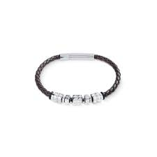 Coeur de Lion armband, bruin leer met stalen kralen.
