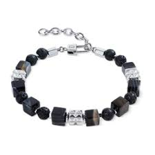 Coeur de Lion heren armband zwart; Onyx, lava en staal