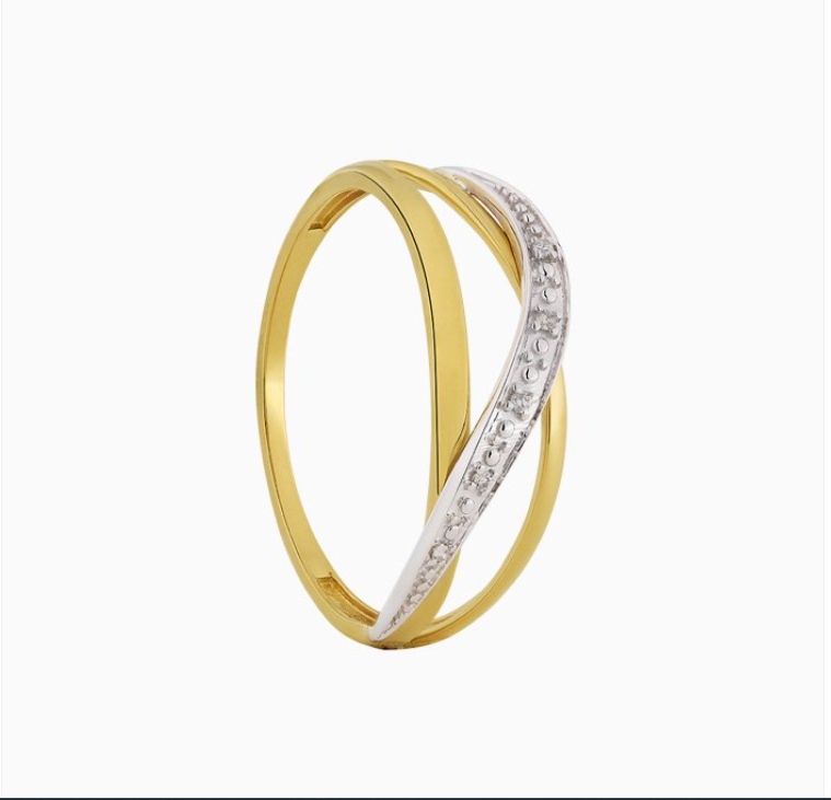 Eclat R2024/16 Gouden Bi Color ring Cross Over met 0.02
