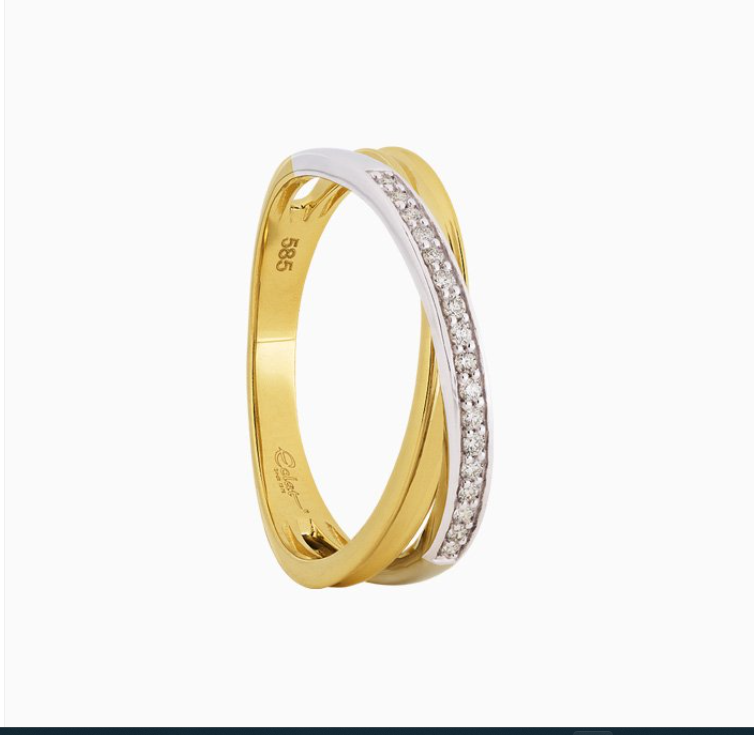 14 karaat gouden ring met 0,08 crt. briljant geslepen natuurlijke diamant