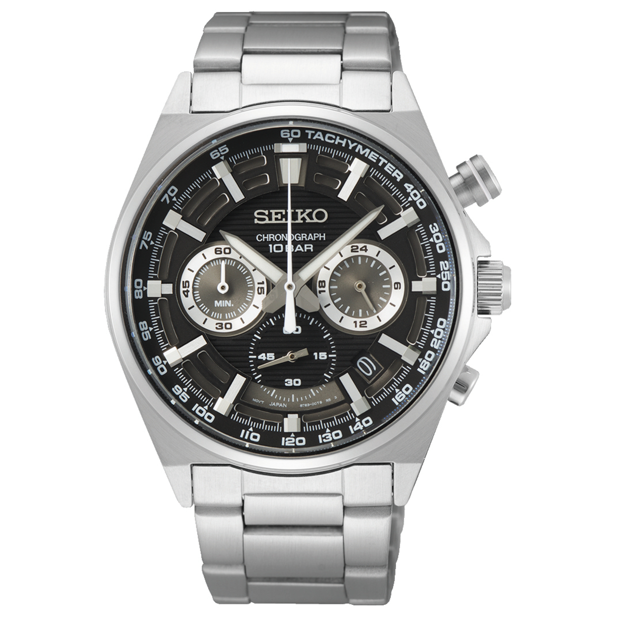 Dit is een horloge van het merk Seiko. Het is een chronograaf horloge gemaakt van staal. De diameter van de kast is 41 mm en de kast is 12.5 mm dik.
De verdere specificaties van het horloge zijn als volgt:
Kastvorm: rond
Kastkleur: zilverkleurig
Kastmateriaal: staal
Bandbreedte: 20 mm
Bandlengte: 251 mm
Sluiting: vouwsluiting met drukker
Wijzerplaatkleur: zwart
Glassoort: hardlex glas
Waterdichtheid: 10 ATM
Techniek: quartz