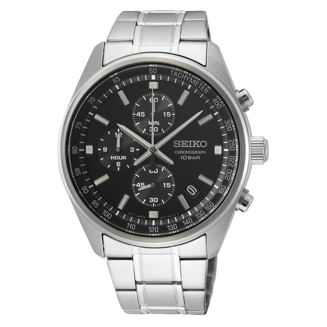Dit is een horloge van het merk Seiko. Het is een chronograaf horloge gemaakt van staal. De diameter van de kast is 41.5 mm en de kast is 12 mm dik.
De verdere specificaties van het horloge zijn als volgt:
Kastvorm: rond
Kastkleur: zilverkleurig
Kastmateriaal: staal
Bandbreedte: 18 mm
Bandlengte: 251.5 mm
Sluiting: vouwsluiting met drukker
Wijzerplaatkleur: zwart
Glassoort: hardlex glas
Waterdichtheid: 10 ATM
Techniek: quartz