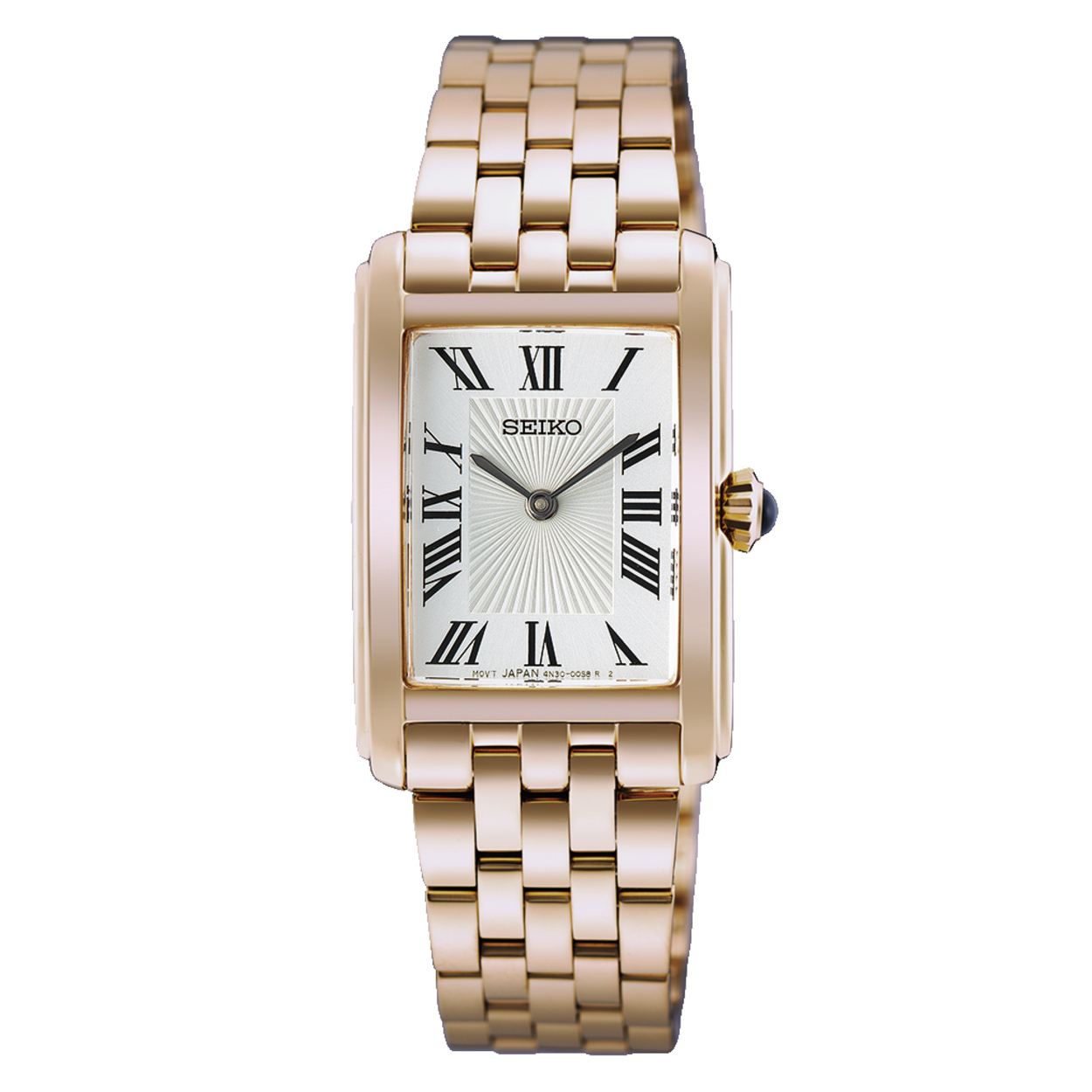 Dit is een horloge van het merk Seiko. Het is een analoog horloge gemaakt van staal. De diameter van de kast is 22.2 mm en de kast is 7.18 mm dik.
De verdere specificaties van het horloge zijn als volgt:
Kastvorm: tonneau
Kastkleur: ros&eacute;
Kastmateriaal: staal
Bandbreedte: 16 mm
Sluiting: vouwsluiting met drukker
Wijzerplaatkleur: zilverkleurig
Glassoort: hardlex glas
Waterdichtheid: 5 ATM
Techniek: quartz