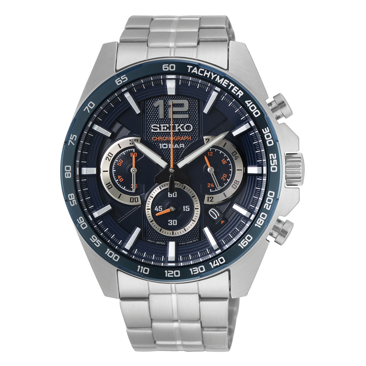 Dit is een horloge van het merk Seiko. Het is een chronograaf horloge gemaakt van staal. De diameter van de kast is 43.9 mm en de kast is 13 mm dik.
De verdere specificaties van het horloge zijn als volgt:
Kastvorm: rond
Kastkleur: zilverkleurig
Kastmateriaal: staal
Bandbreedte: 20 mm
Bandlengte: 263.9 mm
Sluiting: vouwsluiting met drukker
Wijzerplaatkleur: blauw
Glassoort: hardlex glas
Waterdichtheid: 10 ATM
Techniek: quartz