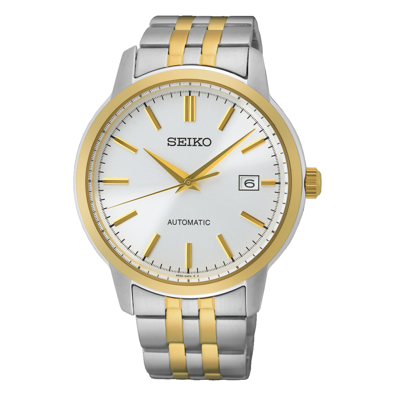 Dit is een horloge van het merk Seiko. Het is een analoog horloge gemaakt van staal. De diameter van de kast is 41.2 mm en de kast is 12 mm dik.
De verdere specificaties van het horloge zijn als volgt:
Kastvorm: rond
Kastkleur: tweekleurig
Kastmateriaal: staal
Bandbreedte: 18 mm
Bandlengte: 211.2 mm
Sluiting: vouwsluiting met drukker
Wijzerplaatkleur: wit
Glassoort: hardlex glas
Waterdichtheid: 10 ATM
Techniek: automaat
