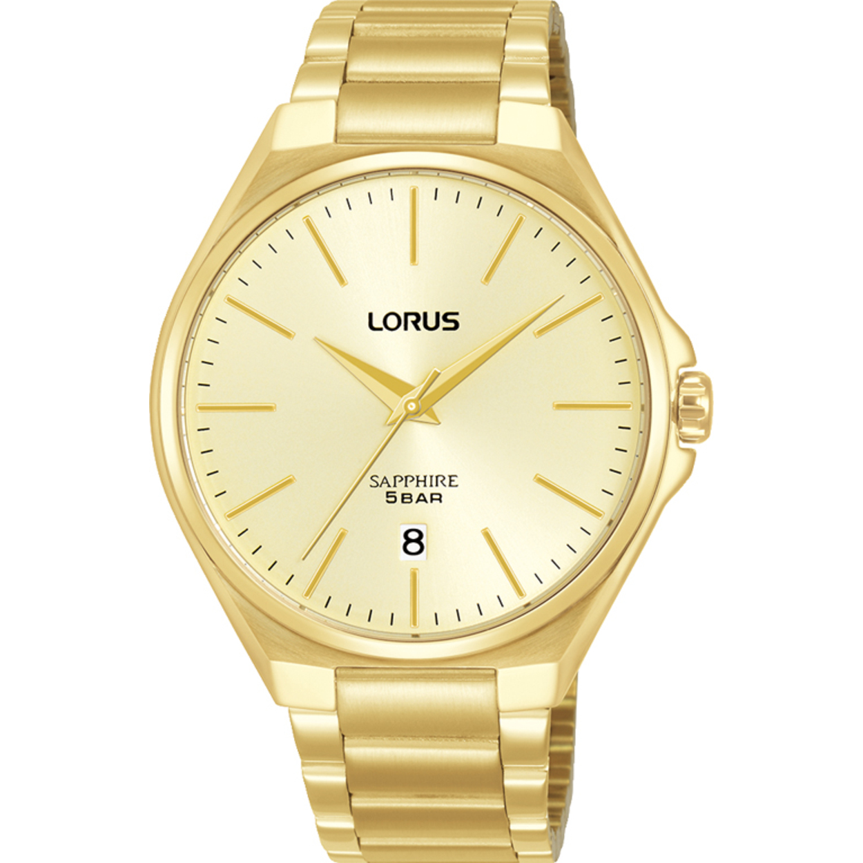 Dit is een horloge van het merk Lorus. Het is een analoog horloge gemaakt van staal. De diameter van de kast is 40 mm en de kast is 8 mm dik.
De verdere specificaties van het horloge zijn als volgt:
Kastvorm: rond
Kastkleur: goudkleurig
Kastmateriaal: staal
Bandbreedte: 18 mm
Bandlengte: 255 mm
Sluiting: vouwsluiting met drukker
Wijzerplaatkleur: champagne
Glassoort: saffier glas
Waterdichtheid: 5 ATM
Techniek: quartz
