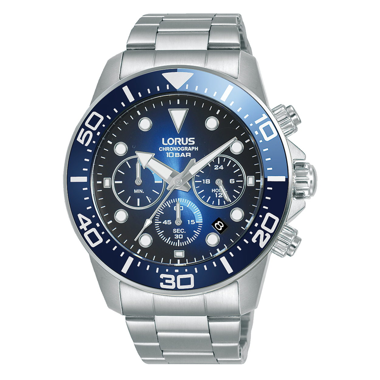 Dit is een horloge van het merk Lorus. Het is een chronograaf horloge gemaakt van staal. De diameter van de kast is 43 mm en de kast is 12.5 mm dik.
De verdere specificaties van het horloge zijn als volgt:
Kastvorm: rond
Kastkleur: zilverkleurig
Kastmateriaal: staal
Bandbreedte: 20 mm
Bandlengte: 263 mm
Sluiting: vouwsluiting met drukker
Wijzerplaatkleur: blauw
Glassoort: hardlex glas
Waterdichtheid: 10 ATM
Techniek: quartz