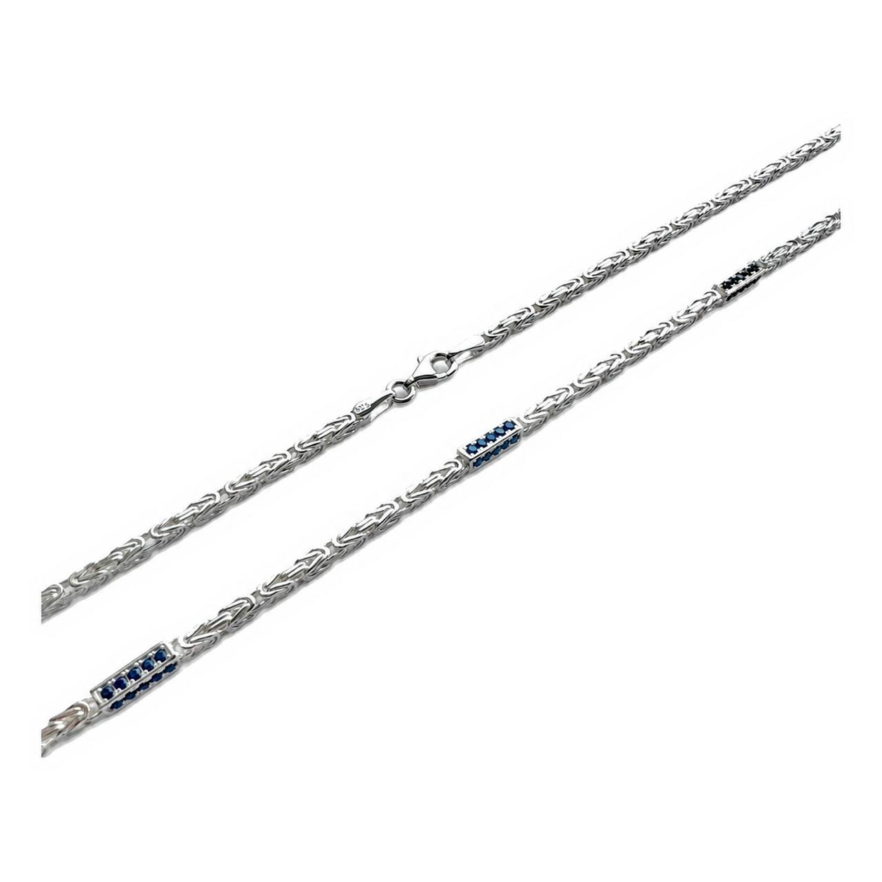 Huiscollectie - Zilveren koningsketting 4mm bezet met synthetisch saffier, 65cm - KK-KM-4-65