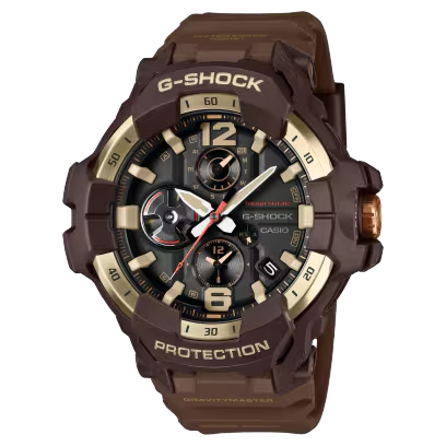 Der Casio G-Shock Gravitymaster Solar Kunbsoffband braun, Modellnummer GR-B300H-5AER, ist eine robuste Armbanduhr mit einem digitalen Display. Sie verf&uuml;gt &uuml;ber ein braunes Armband, ein Edelstahlgeh&auml;use und Mineralglas. Der Durchmesser betr&auml;gt 59 mm. Die Uhr ist wasserdicht bis 200 Meter und hat eine Datumsfunktion. Ideal f&uuml;r Outdoor-Aktivit&auml;ten, passt perfekt zu l&auml;ssiger Kleidung.
