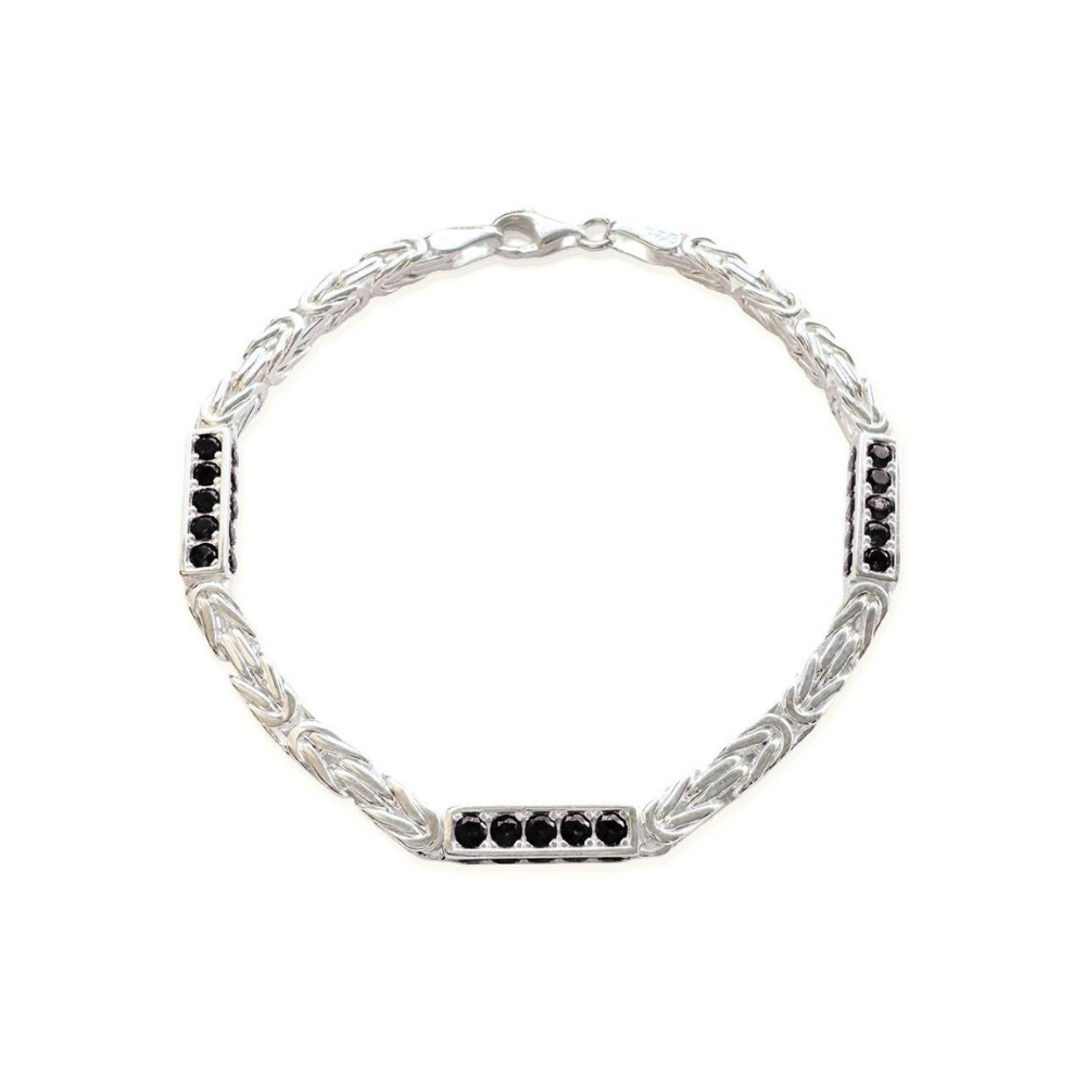 Huiscollectie - Zilveren koningsschakel armband 3.2mm bezet met Onyx, 19.5cm - KA-KS-3.2-20