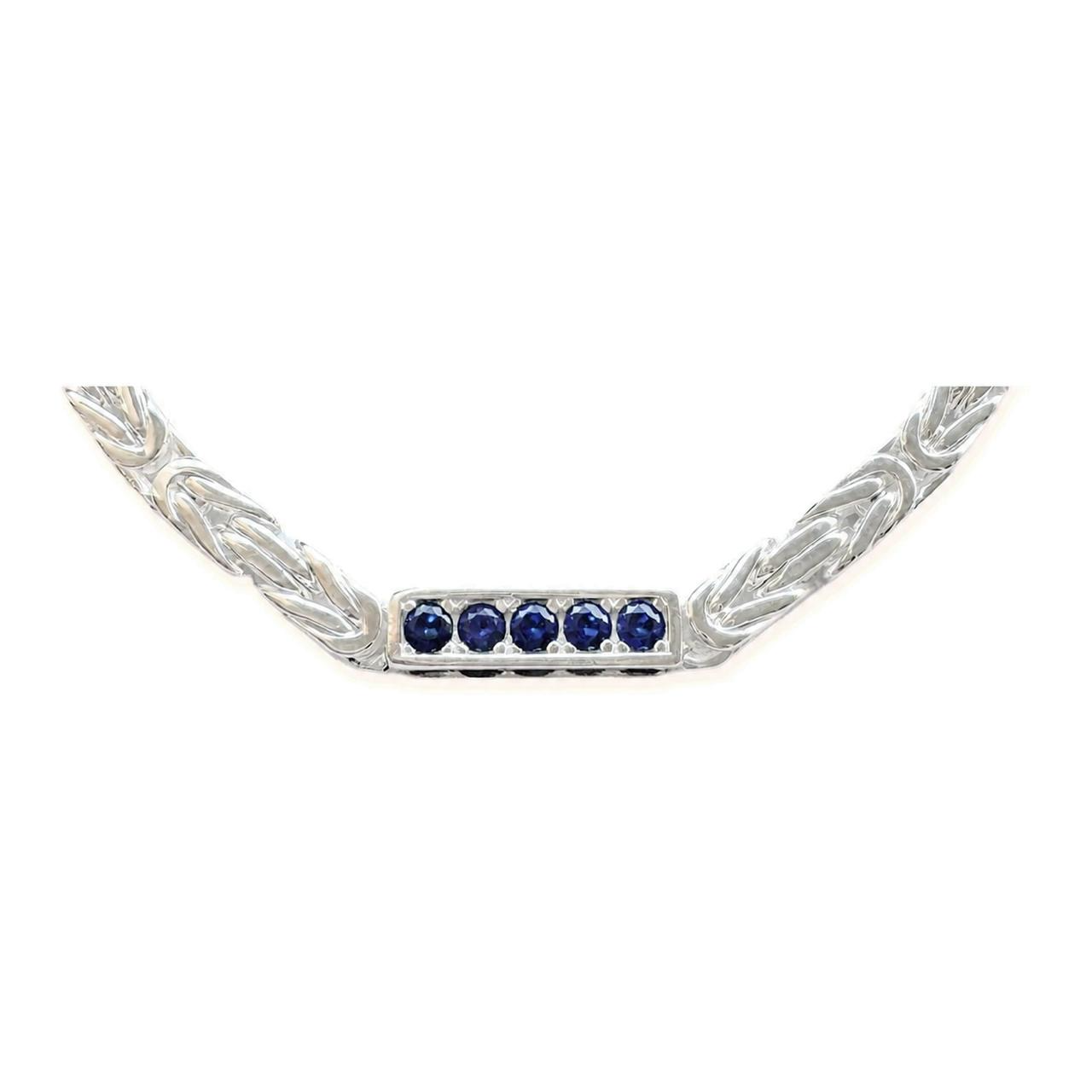 Huiscollectie - Zilveren koningsschakel armband 2.5mm, bezet met synthetisch blauw saffier, 20cm - KA-KM-2.5-20