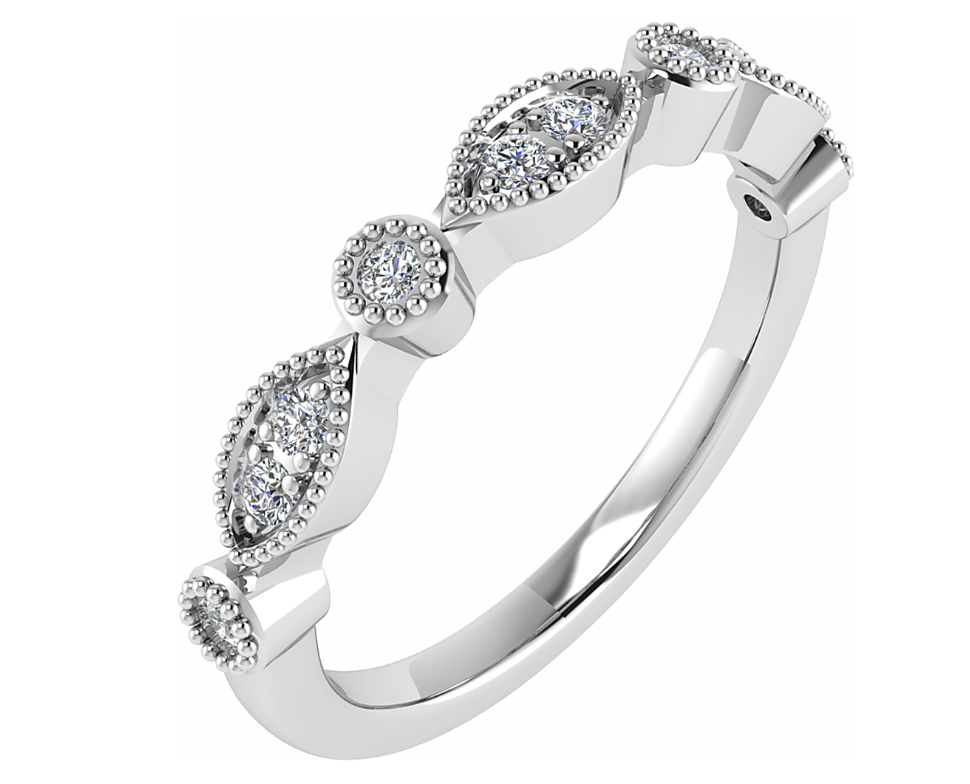 Betoverende 14 karaat witgouden verlovingsring met een elegant geometrisch milgrain-design uit de eigen collectie van Juwelier Rijk in Amsterdam. Deze elegante ring is verfijnd bezet met 0.16 ct briljant geslepen diamanten (SI1/G). Te bewonderen aan de Heiligeweg 10 in het centrum van Amsterdam of direct online te bestellen.