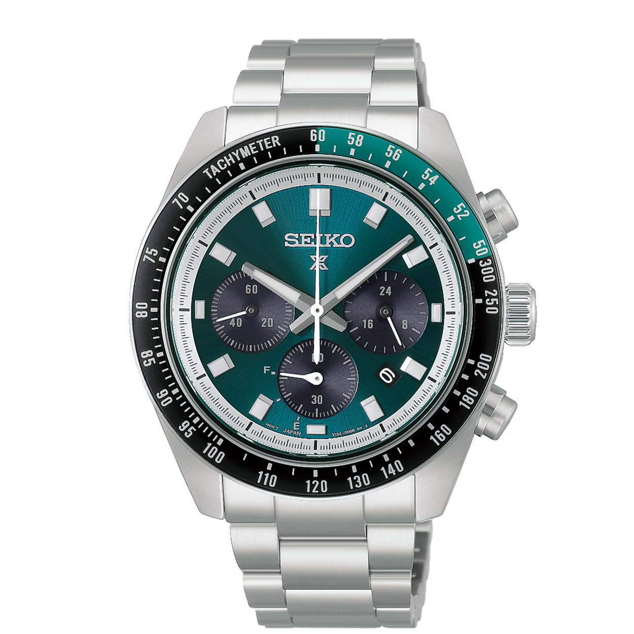 Dit is een horloge van het merk Seiko. Het is een chronograaf horloge gemaakt van staal. De diameter van de kast is 41.4 mm en de kast is 13 mm dik.
De verdere specificaties van het horloge zijn als volgt:
Kastvorm: rond
Kastkleur: zilverkleurig
Kastmateriaal: staal
Bandbreedte: 21 mm
Sluiting: vouwsluiting met drukker
Wijzerplaatkleur: groen
Glassoort: saffier glas
Waterdichtheid: 10 ATM
Techniek: solar