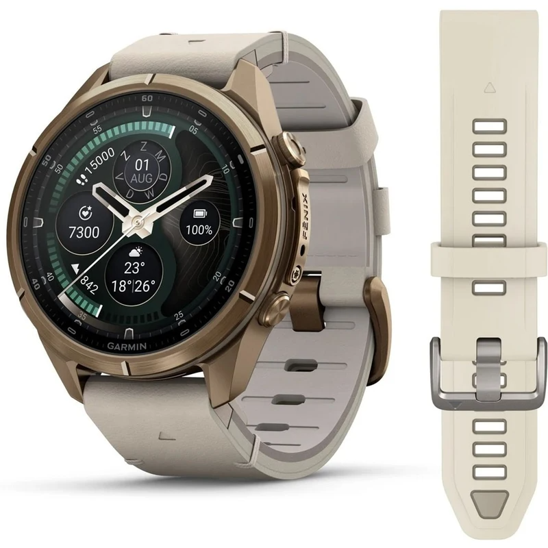 De GARMIN FENIX 9 PRO 43 MM (010-04335-41) is een hoogwaardige smartwatch met een grijs leren bandje en titanium kast. Het 43 mm ronde ontwerp beschikt over een saffierglas en biedt datumfunctie. Met een gewicht van 61 gram en een kastdikte van 13,3 mm is hij ideaal voor dagelijks gebruik en sportieve activiteiten. Draag hem stijlvol en comfortabel.