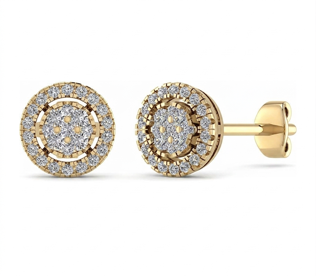 Schitterende 18 karaat geelgouden diamanten oorstekers met een elegant roset/halo design en een totaal van 0.24 ct diamant (SI1/G) uit de eigen collectie van Juwelier Rijk. Kom ze bewonderen aan de Heiligeweg 10 in het centrum van Amsterdam of bestel discreet en veilig online.