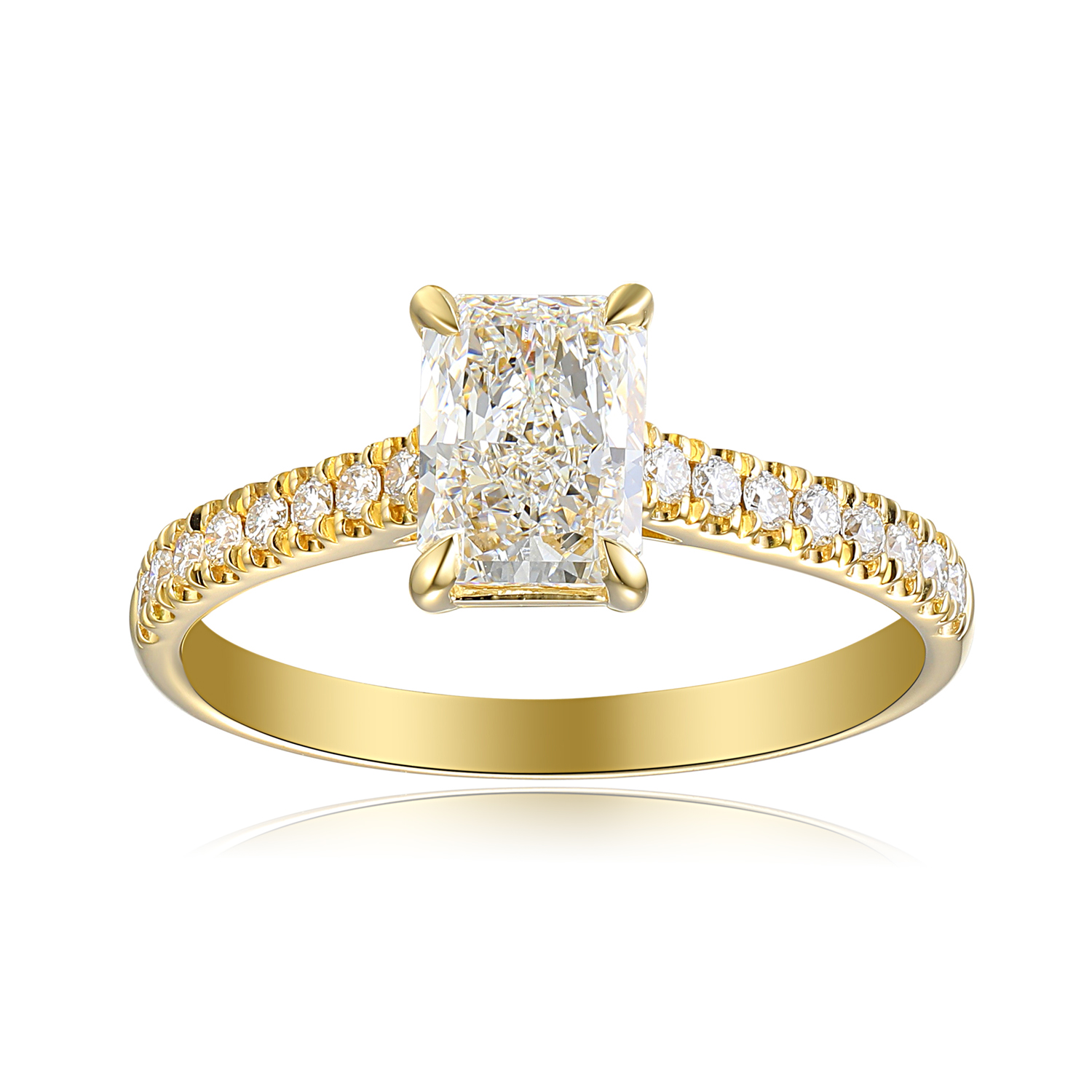 Ring in geel goud 18 k met lb diamanten 16 0.18 ct en middensteen  van 1ct 