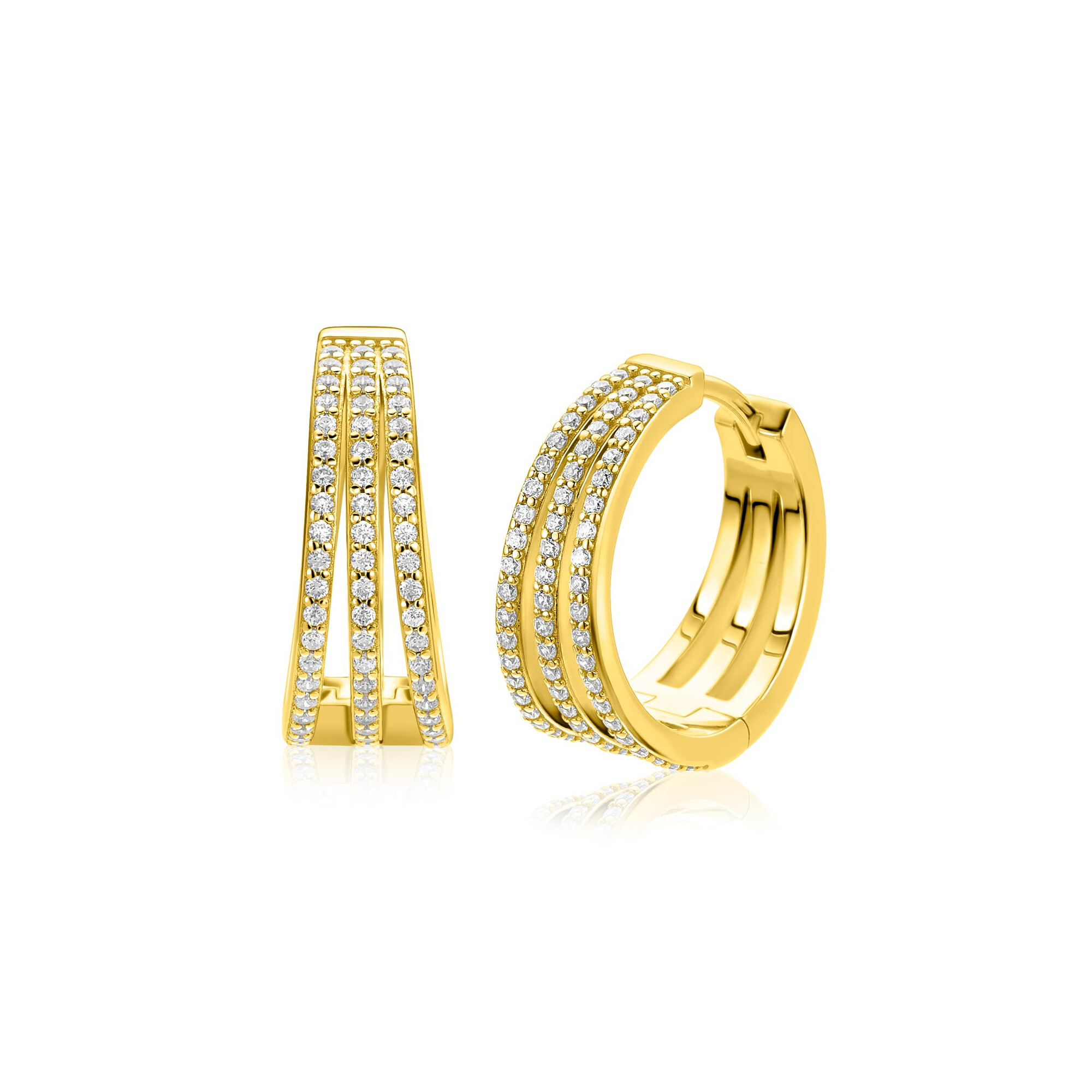 ZINZI goldplated zilveren multi-look oorringen (18 x 7mm), bezet met witte zirkonia's. De oorringen hebben een luxe scharniersluiting. Vervaardigd van eerste gehalte zilver (925) en extra geel verguld.
