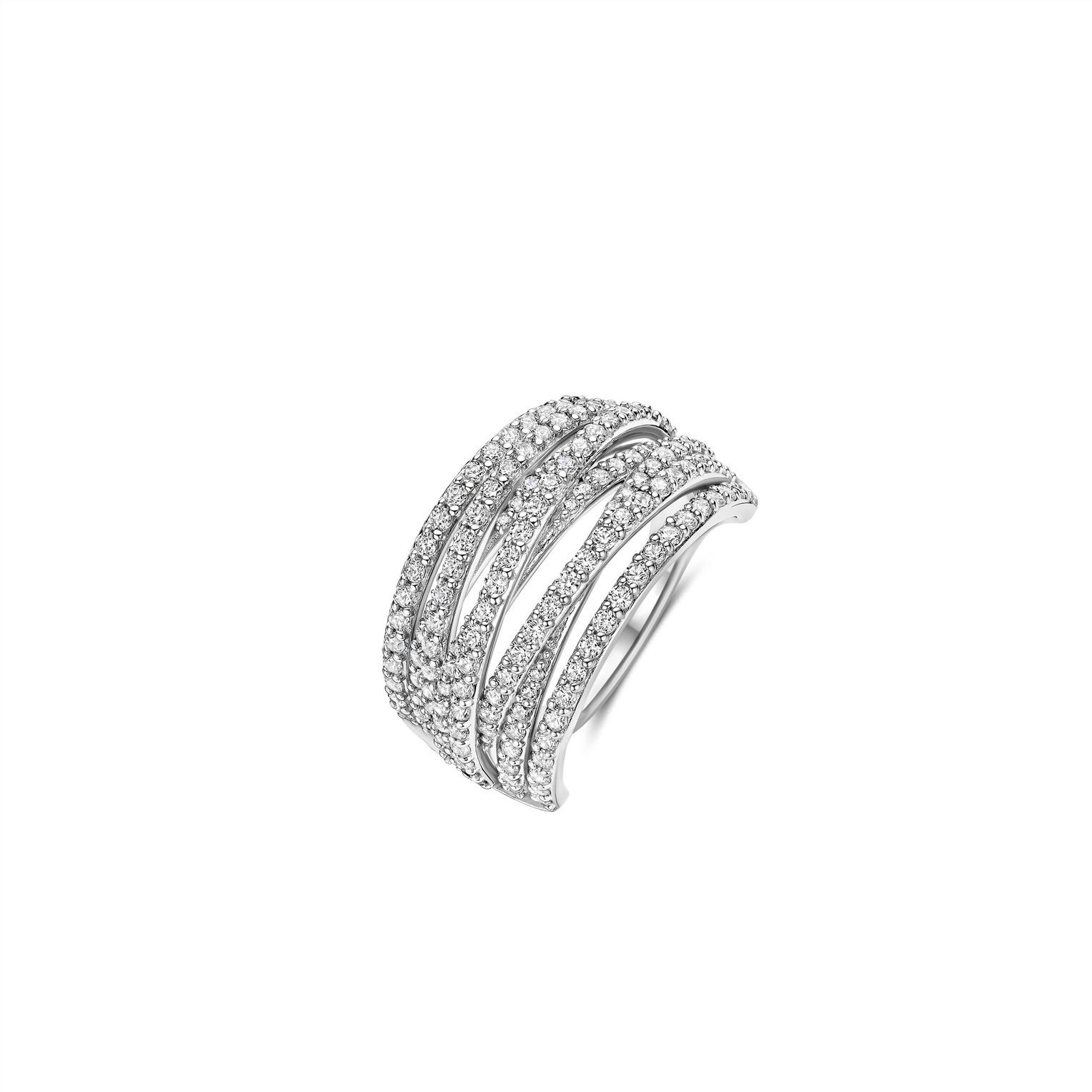 12431ZI/58 Ti Sento zilveren ring, crossover met 8 banen zirkonia.