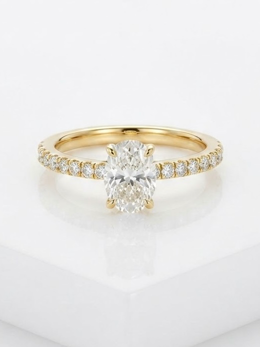 Gold sovianza ring 2.4gr 14k 0.70ct 0.40ct f+/vs+ mt54