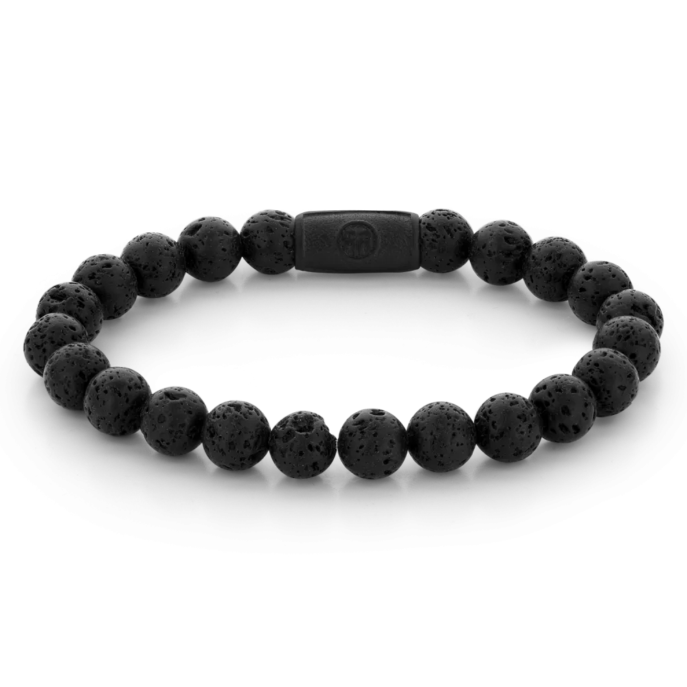 Bead armband, handgemaakt van 8mm natuurstenen kralen met eenedelstalen zwarte sluiting. Het Rebel & Rose sieraad is makkelijk te combineren met andere zilveren, leren of kralenarmbanden.