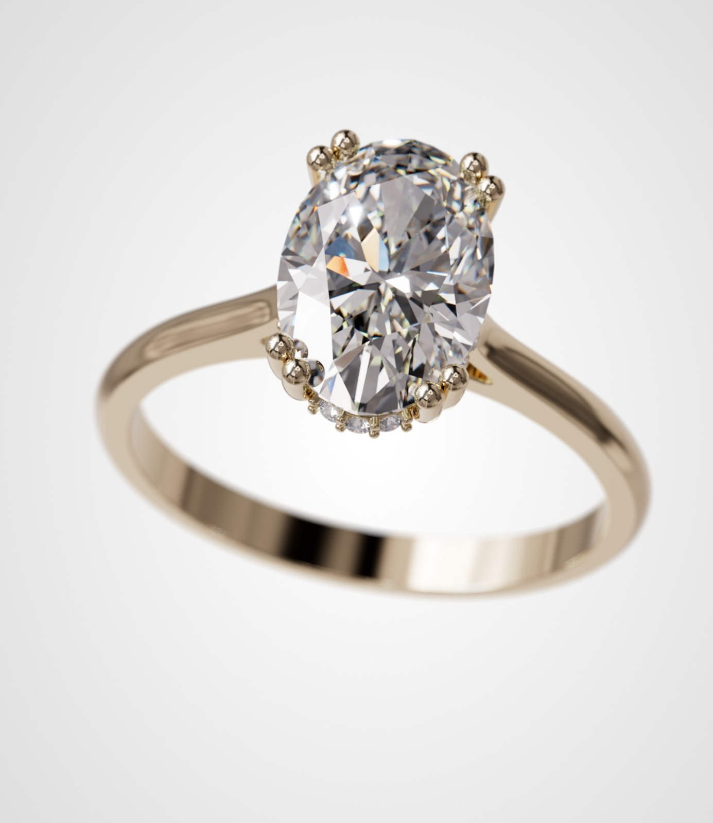 Huiscollectie - 14kt geelgouden fantasie solitair, met een Oval-Cut labgrown diamant en Halo setting, Cert: IGI LG743547107 - CVDR889 mt51.5