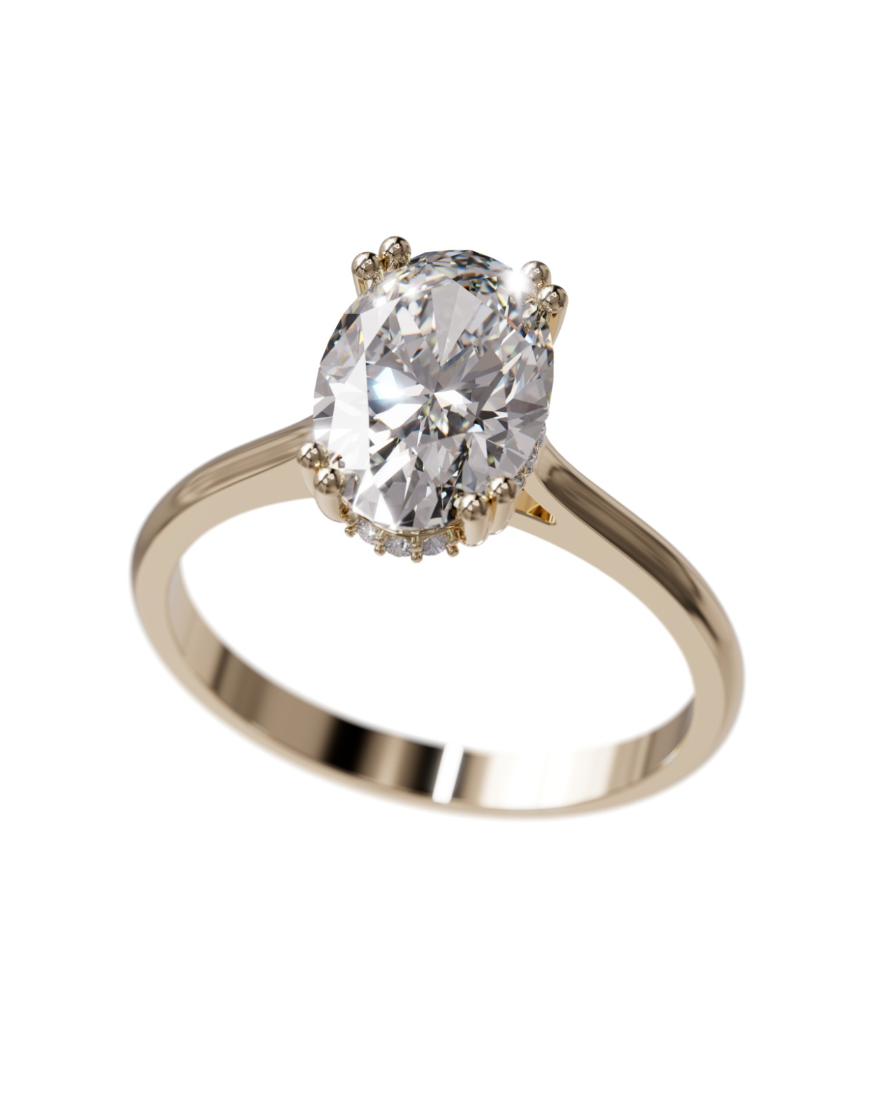 Huiscollectie - 14kt geelgouden fantasie solitair, met een Oval-Cut labgrown diamant en Halo setting, Cert: IGI LG743547178 - CVDR888 mt53.5