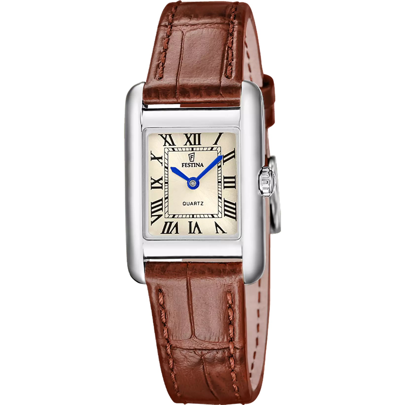 Uurwerk dames festina rechthoekig met bruin lederen band crocco 