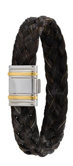 Armband ALbanu Monaco van paardenhaar zwart breed 13mm en lengte 20cm.
sluiting is staal met goud.