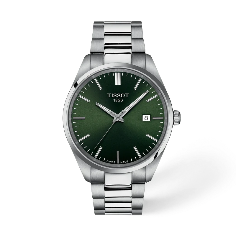 De Tissot PR100 (modelnummer: T1504101109100) is een elegante horloge met een groene analoge wijzerplaat en strepen als index. Gemaakt van roestvrij staal en is hypoallergeen, biedt het een kwarts uurwerk en 10 ATM waterbestendigheid. Draag dit stijlvolle horloge, perfect voor dagelijks gebruik, bij zowel formele als casual outfits.