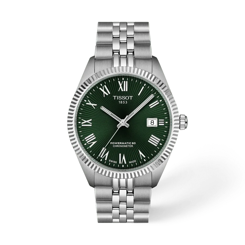 De Tissot Ballade T1564081109300 is een luxe, automatisch polshorloge met Zwitserse beweging. Dit horloge heeft een roestvrijstalen kast en band in zilverkleur, een groene wijzerplaat met Romeinse cijfers, en saffierglas. Het is waterbestendig tot 10 ATM, hypoallergeen en biedt een datumaanduiding. Draag hem bij zowel formele als casual gelegenheden voor een tijdloze uitstraling.