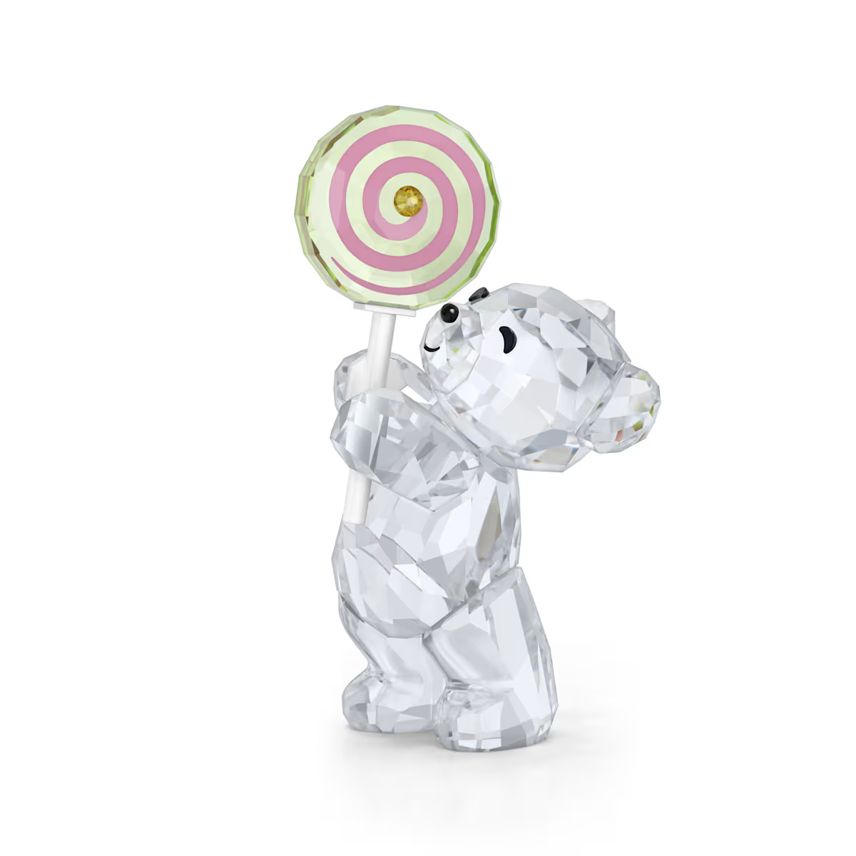 Maak kennis met een van de liefste momenten van Beer Kris tot nu toe. In dit schattige tafereel houdt het knuffelbare Swarovski-icoon een kleurrijke lolly omhoog met een wervelend groen patroon. In het midden van het snoepje is een enkel geel kristal geplaatst, terwijl de lolly zelf is gemaakt van wit gelakt metaal. Deze speciale Beer Kris is ge&iuml;nspireerd op de Dulcis-lijn en vervaardigd met 516 facetten. Een vreugdevol cadeau voor een bijzonder iemand. Decoratief voorwerp. Geen speelgoed. Niet geschikt voor kinderen jonger dan 15 jaar.
