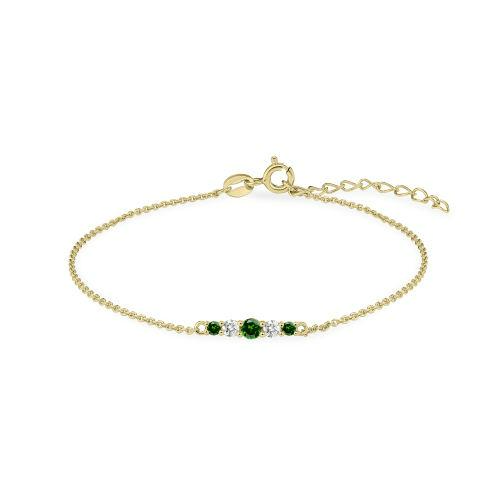 Zilver/vergulde armband met 3 groene steentjes en 2 zirkonia's in het midden