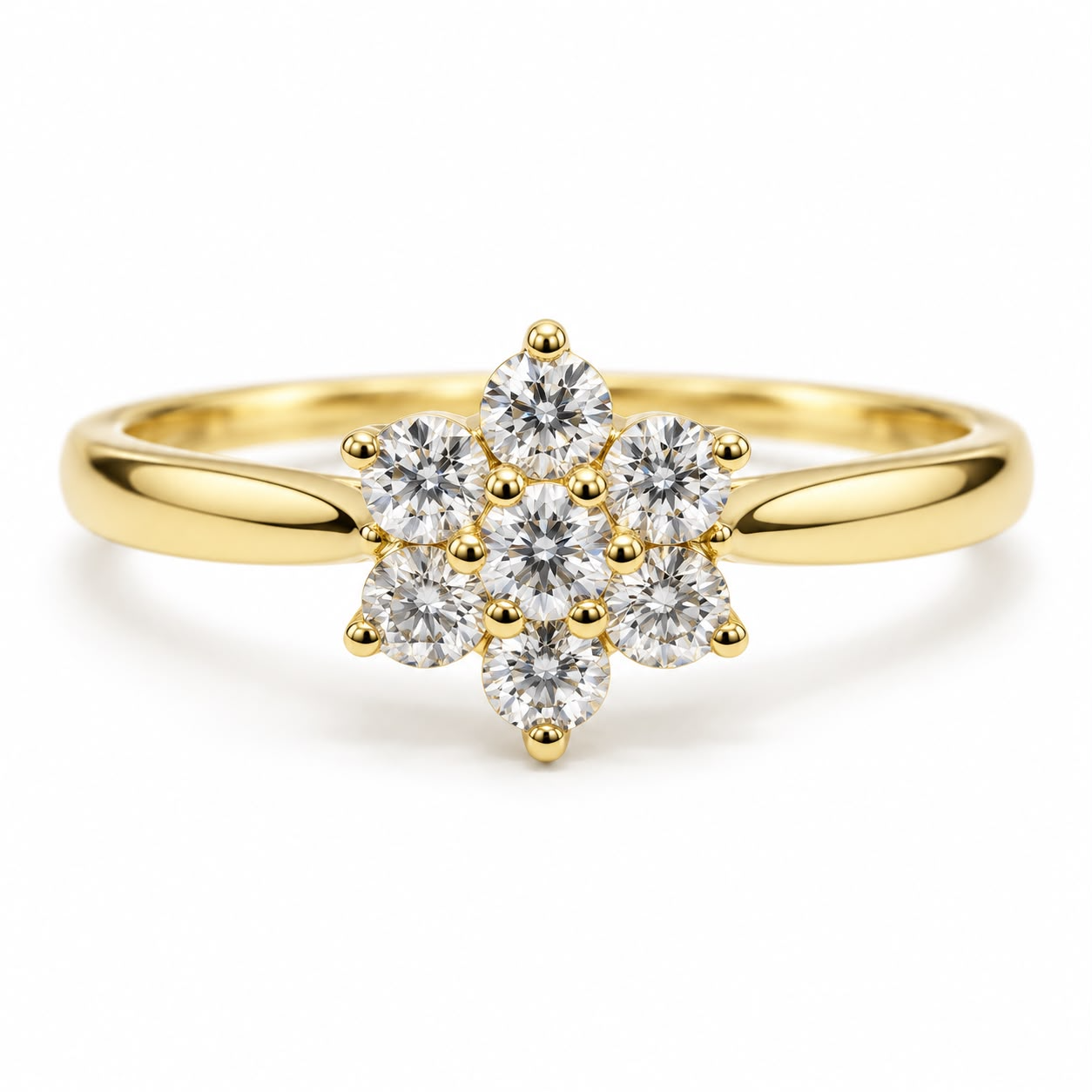 De Rozet ring, met zeven diamanten van 0.16 SI-H, straalt elegantie uit. Gemaakt van 14-karaats goud, straalt hij in een goudkleur. Perfect als vriendschapsring, past maat 55 comfortabel aan. Draag deze veelzijdige ring dagelijks of bij speciale gelegenheden voor een subtiele, maar luxueuze uitstraling. Een must-have accessoire voor elke sieradenliefhebber.