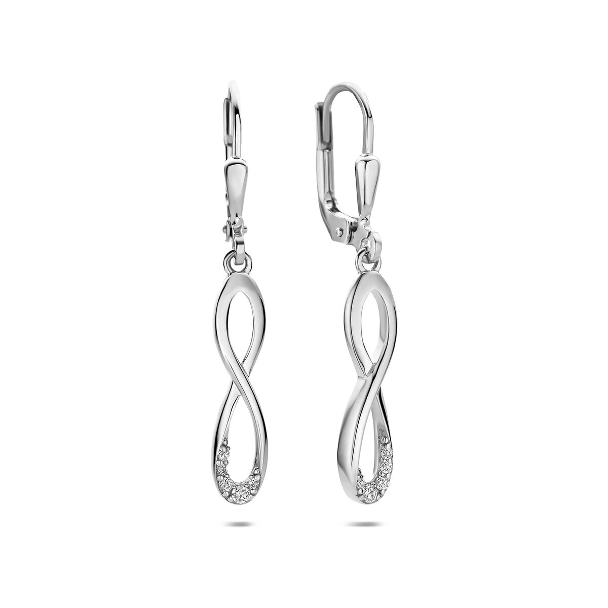 Zilver oorhangers gerhodineerd met zirkonia's