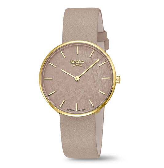 De Boccia dameshorloge model 3387-01 combineert stijl en duurzaamheid. Deze horloge heeft een ronde titanium kast met saffierglas en een bruine wijzerplaat met streepindex. De gouden kastkleur en bruine titanium band geven het een elegante uitstraling. Waterbestendig tot 5 ATM. Perfect voor dagelijks gebruik en formele gelegenheden. Draag met zakelijke of casual outfits voor een verfijnde look.
