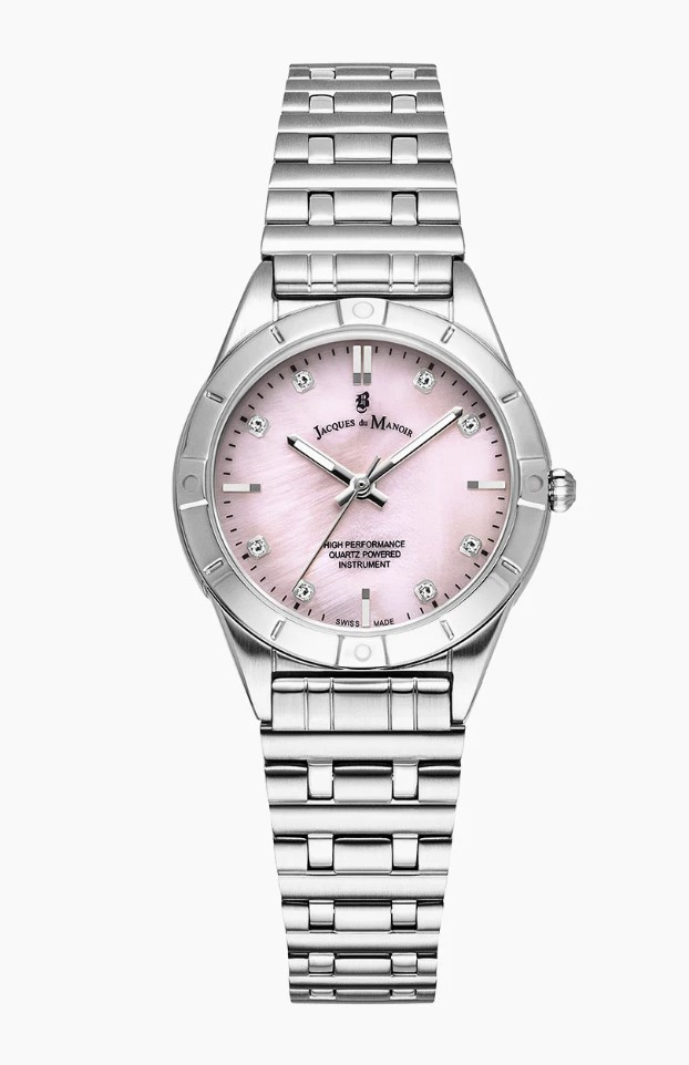 Jacques du Manoir Swiss Made quarts pols horloge staal met stalen band model JWL05902. 3 ATM waterbestendig.