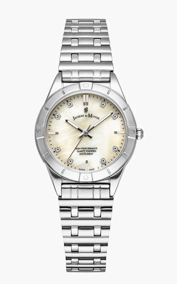Jacques du Manoir Swiss Made quarts pols horloge staal met stalen band model JWL05901. 3 ATM waterbestendig.