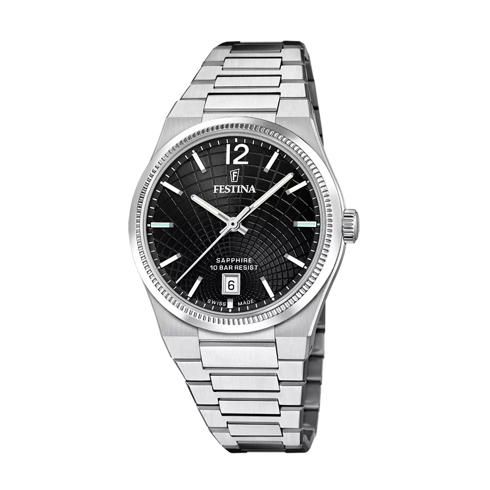 Festina dameshorloge Swiss Made Riv&eacute; F20052/8 zwart. Het horloge heeft een saffierglas.