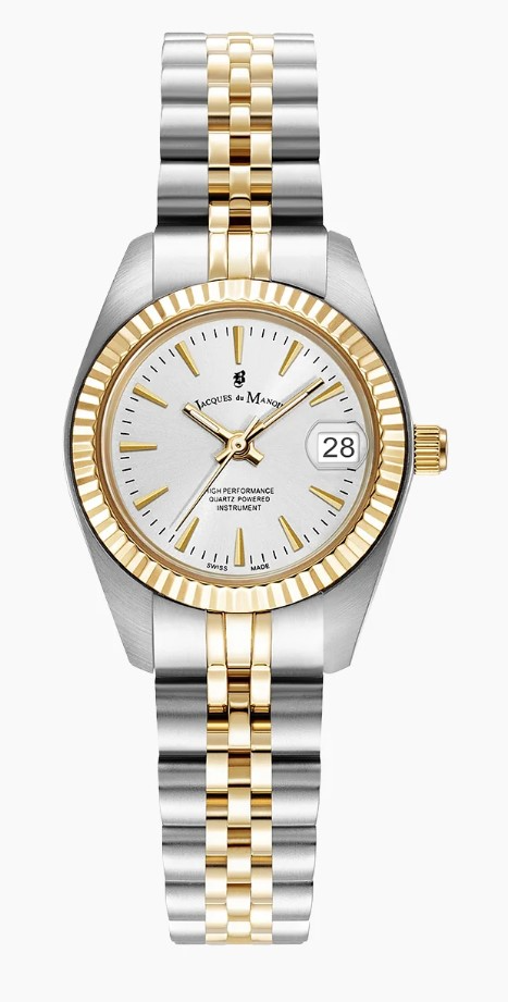 Jacques du Manoir Swiss Made quarts pols horloge staal met stalen band model JWL02101. 5 ATM waterdicht.