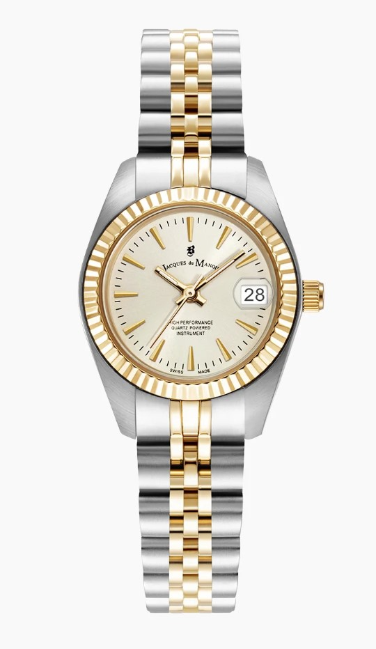 Jacques du Manoir Swiss Made quarts pols horloge staal met stalen band model JWL02102. 5 ATM waterdicht.