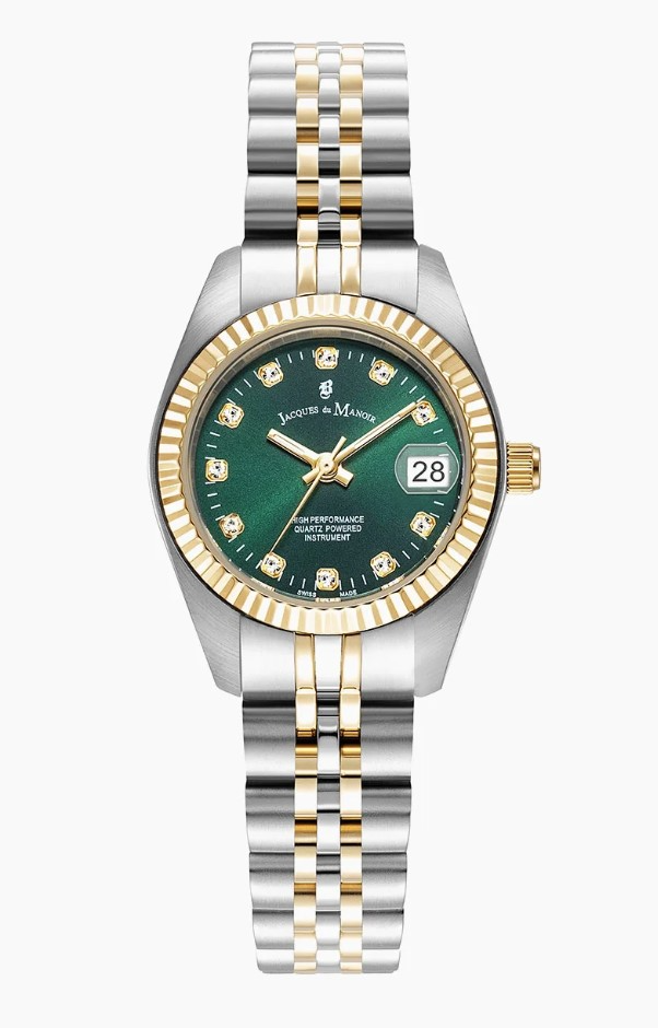 Jacques du Manoir Swiss Made quarts pols horloge staal met stalen band model JWL02104. 5 ATM waterdicht.