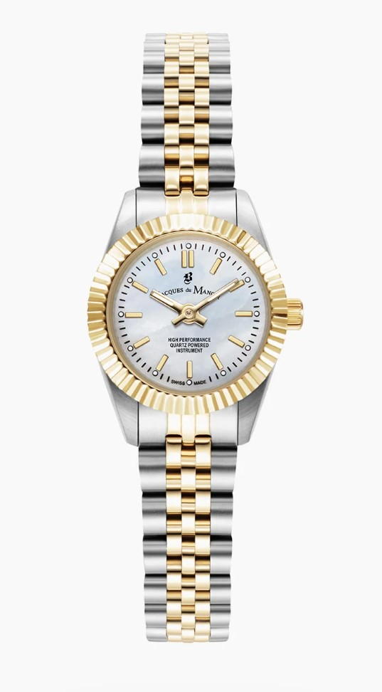Jacques du Manoir Swiss Made quarts pols horloge staal met stalen band model JWL05102. 5 ATM waterdicht.