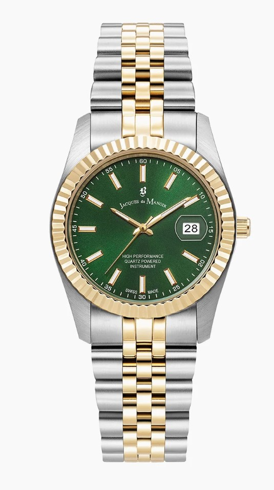 Jacques du Manoir Swiss Made quarts pols horloge staal met stalen band model JWN02301. 5 ATM waterdicht.