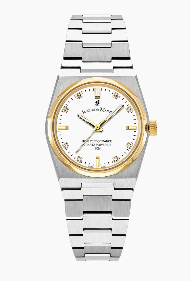 Jacques du Manoir Swiss Made quarts pols horloge staal met stalen band model JWL05603. 5 ATM waterdicht.