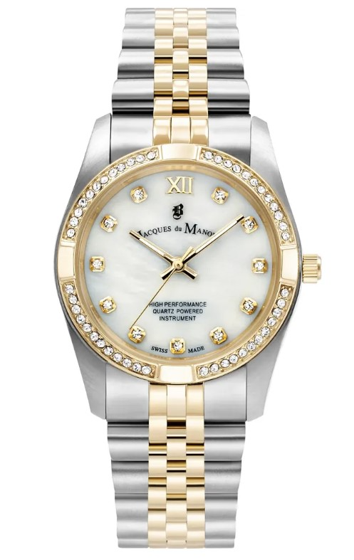Jacques du Manoir Swiss Made quarts pols horloge staal met stalen band model JWL0002. 5 ATM waterdicht.