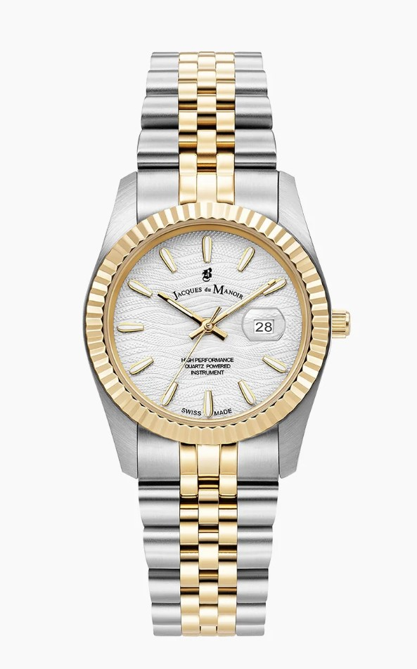 Jacques du Manoir Swiss Made quarts pols horloge staal met stalen band model JWL01801. 5 ATM waterdicht.
