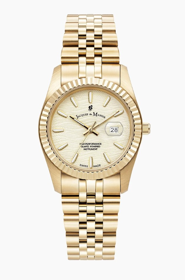 Jacques du Manoir Swiss Made quarts pols horloge staal met stalen band model JWL01804. 5 ATM waterdicht.